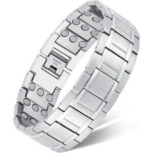Mens Magnetic Bracelet Titanium Steel Triple Row Magnets Gunmetal Adjustable